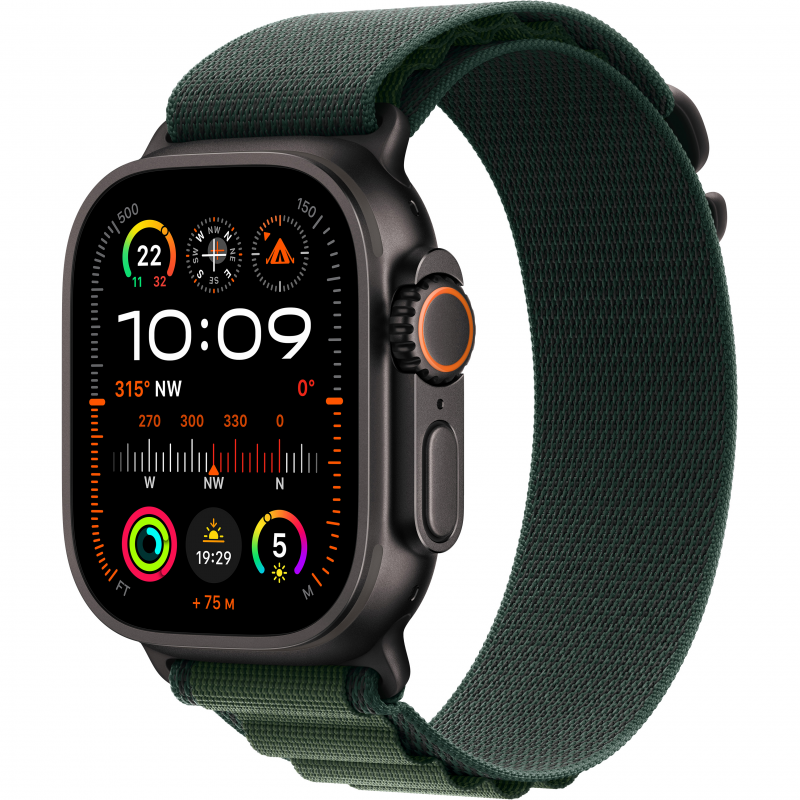 Apple Watch Ultra 2 2024 49mm GPS LTE Black Titanium Case with Dark Green Alpine Loop Medium MX4R3 34182 Apple Watch Ultra