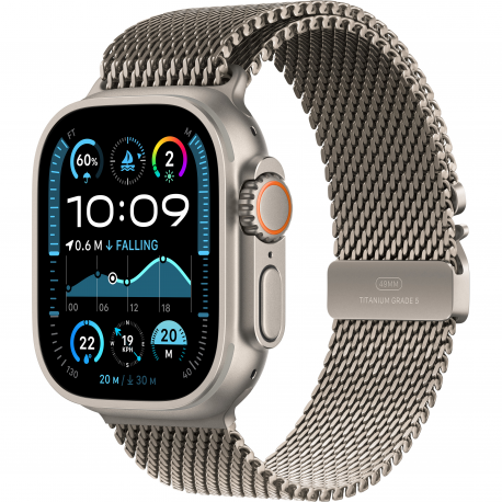 Apple Watch Ultra 2 (2024) 49mm (GPS+LTE) Natural Titanium Case with Natural Titanium Milanese Loop - L (MX5T3)