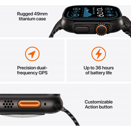 Apple Watch Ultra 2 (2024) 49mm (GPS+LTE) Black Titanium Case with Black Trail Loop – S/M (MX4U3)