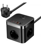 Мережевий зарядний пристрій Baseus PowerCombo Cube Power Strip 30W 3xAC+2xUSB+2xType-C (1.5m) Black (E00066400117-00)