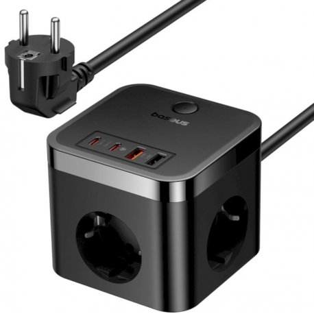 Сетевое зарядное устройство Baseus PowerCombo Cube Power Strip 30W 3xAC+2xUSB+2xType-C (1.5m) Black (E00066400117-00)