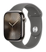 Apple Watch Series 10 46mm (GPS+LTE) Natural Titanium Case with Stone Grey Sport Band - S/M (MWY93)