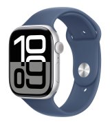 Apple Watch Series 10 46mm (GPS+LTE) Silver Aluminum Case with Denim Sport Band - S/M (MWY03)