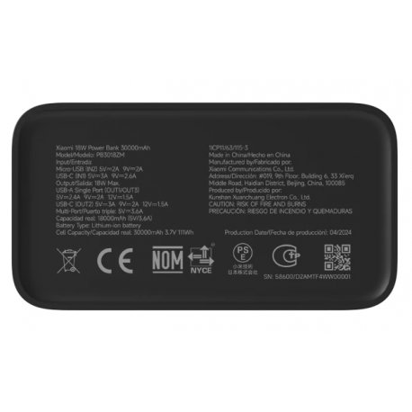 Внешний аккумулятор Xiaomi Mi PowerBank 3 30000mAh 18W Type-C Black (PB3018ZM) (BHR9126GL)