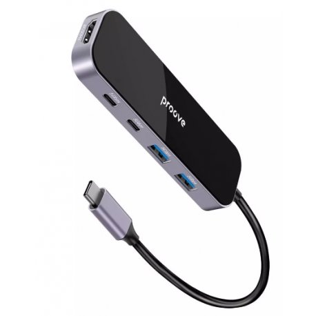 HUB Proove Shadow 6в1 (Type-C to 2USB3.0 + 2Type-C + PD100W + HDMI) Dark Gray (HBSW10221205)