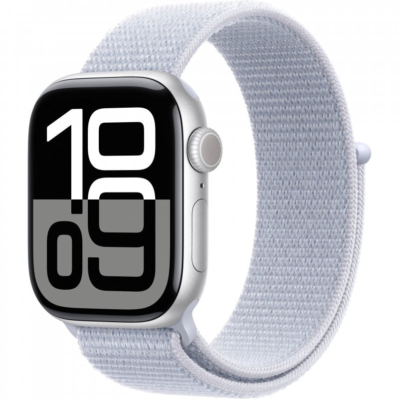 Apple Watch Series 10 42mm GPS Silver Aluminium Case With Blue Cloud Sport Loop MXKX3 MWWW3