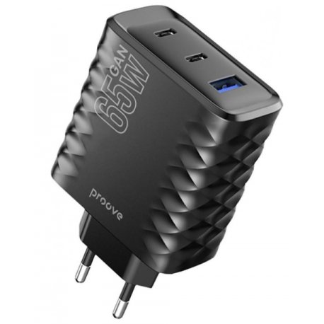 Мережевий зарядний пристрій Proove Speed Surge Gan 65W (USB + 2Type-C) Black (WCSS60120001)
