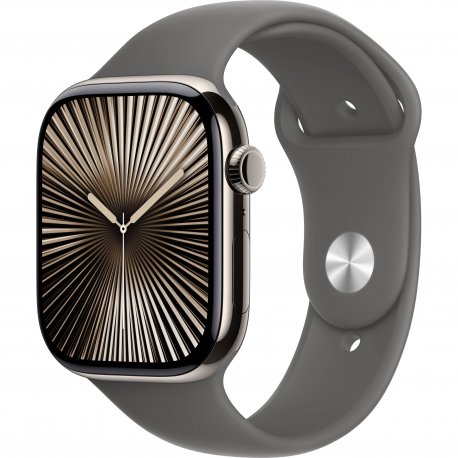 Apple Watch Series 10 46mm (GPS+LTE) Natural Titanium Case with Stone Grey Sport Band - M/L (MWYA3)