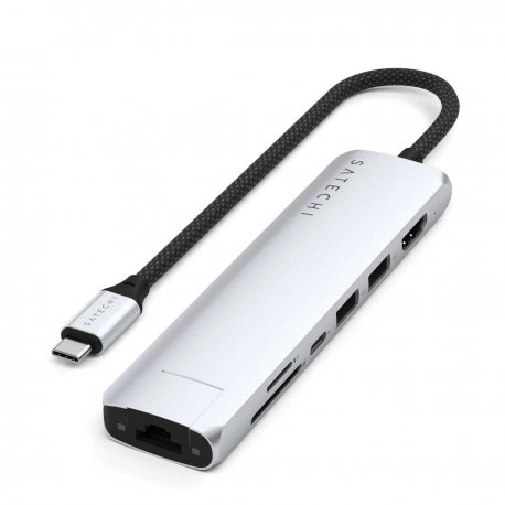 HUB Satechi 7-in-1 USB-C Slim Multiport Adapter 4K with Ethernet Silver (ST-P7SS)