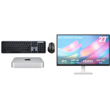 Apple Mac mini M1 8/256Gb (MGNR3) + 4К Монитор LG 27" (27US500-W) + Клавиатура с мышью 2E (MK440)