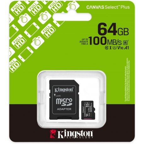 Карта памяти Kingston Canvas Select Plus 64GB Gen3 Class 10 A1 R-100Mb/s (SDCS3/64GB)