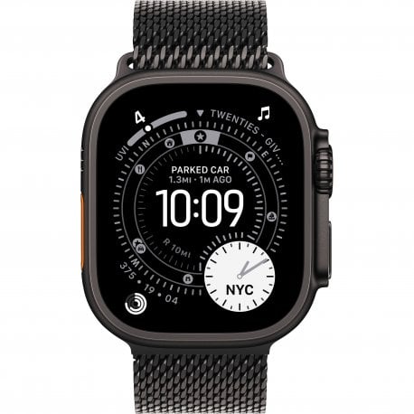 Apple Watch Ultra 3 49mm (GPS+LTE) Black Titanium Case with Black Titanium Milanese Loop - Medium