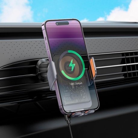 Автодержатель Hoco HW7 Qi 15W Metal Gray
