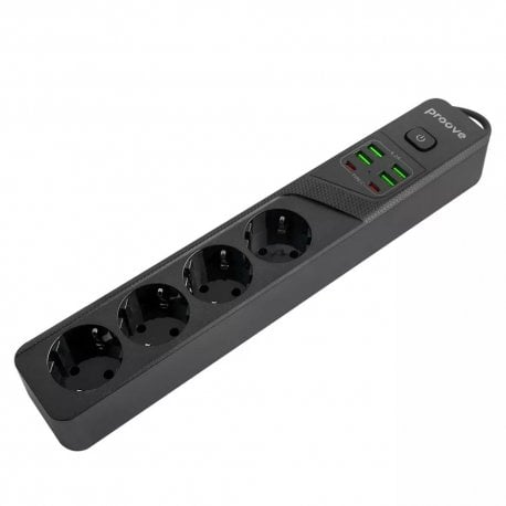 Мережевий фільтр Proove Power Strip P-04 (4 розетки+4USB+2Type-C) 3m Black (PSP442430001)