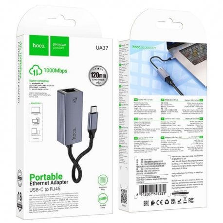 Перехідник Hoco UA37 USB to RJ45 1000 Mbps Gray