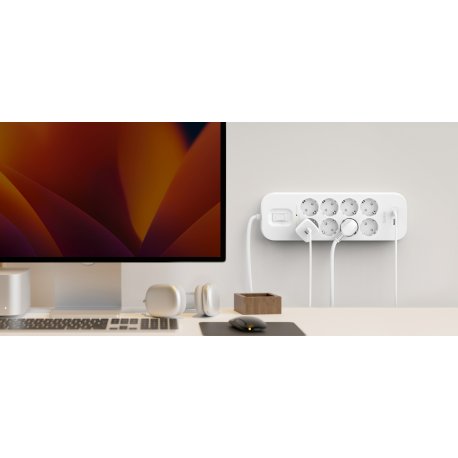 Мережевий подовжувач-фільтр Belkin (8хТип F, USB-A/USB-C 18Вт) 16А (2m) White (SRB003VF2M-V2)