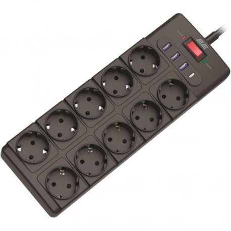 Сетевой фильтр 2E (3xUSB-A+1xUSB-C) 3m Black