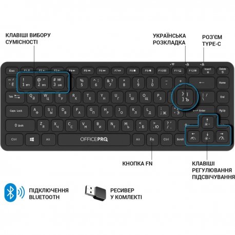 Бездротова клавіатура OfficePro Black (SK790B)