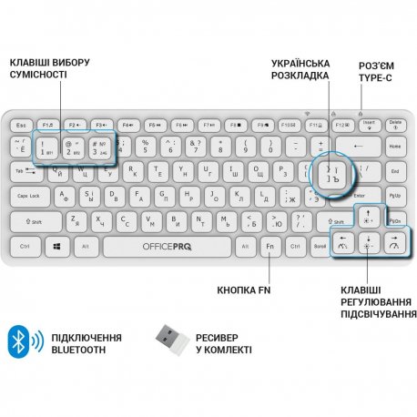Бездротова клавіатура OfficePro White (SK790W)