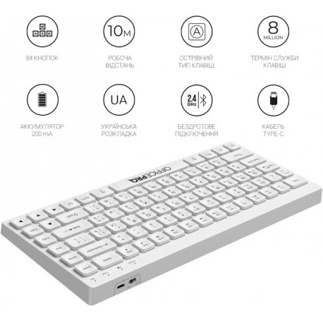 Бездротова клавіатура OfficePro White (SK955W)