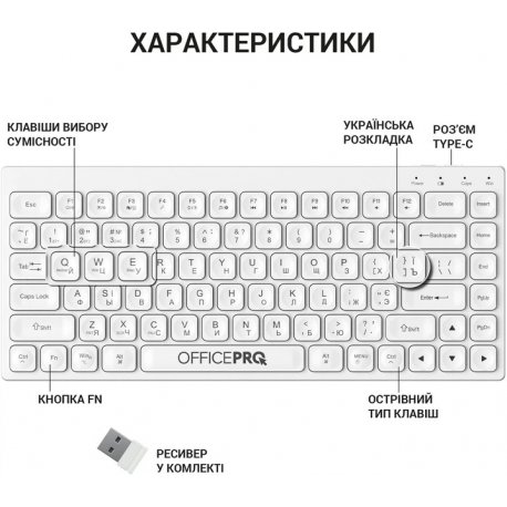 Бездротова клавіатура OfficePro White (SK955W)