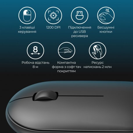 Бездротова миша OfficePro M185B Silent Click Wireless Black (M185B)