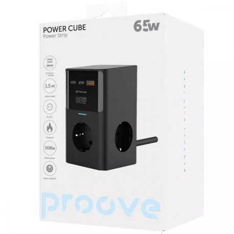 Сетевой фильтр Proove Power Cube 65W (3 розетки 2хType-C/USB) Black (PSPC36801201)