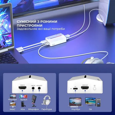 Устройство видеозахвата Fifine V3W Game collection card White