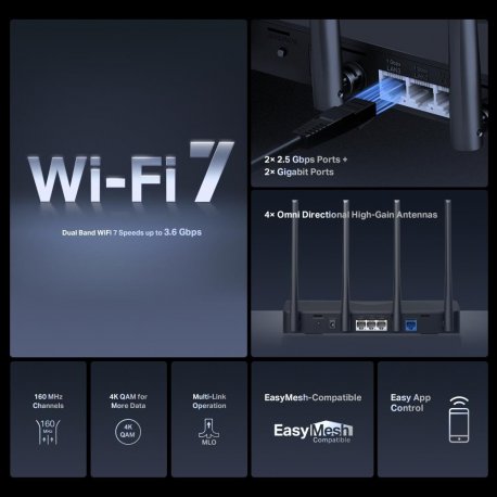 Маршрутизатор (роутер) Mercusys MR27BE (Wi-Fi 7) Black (MR27BE)
