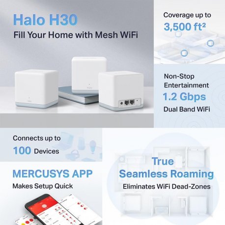 WiFi Mesh система Mercusys Halo H30 White (HALO H30(3-PACK))