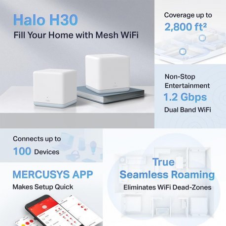WiFi Mesh система Mercusys Halo H30 White (HALO H30(2-PACK))
