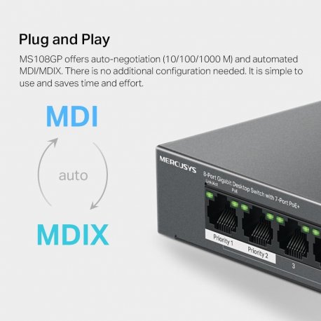 Комутатор Mercusys MS108GP 8xGE Black (MS108GP)