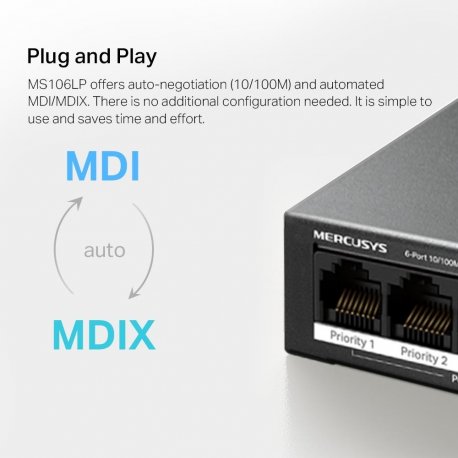 Комутатор Mercusys MS106LP 6xGE Black (MS106LP)