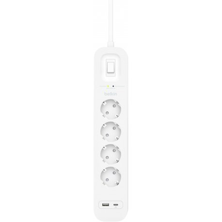 Сетевой фильтр Belkin (4xТипF) USB-A/USB-C 18W 2m White (SRB001vf2M-V2)