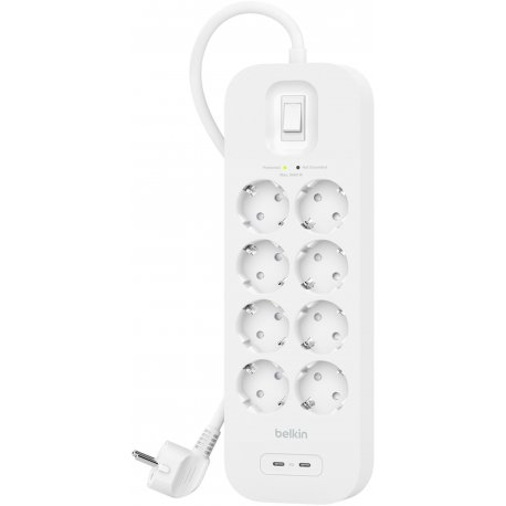 Сетевой фильтр Belkin (8xТипF) USB-A/USB-C 30W 2m White (SRB004VF2M-V2)