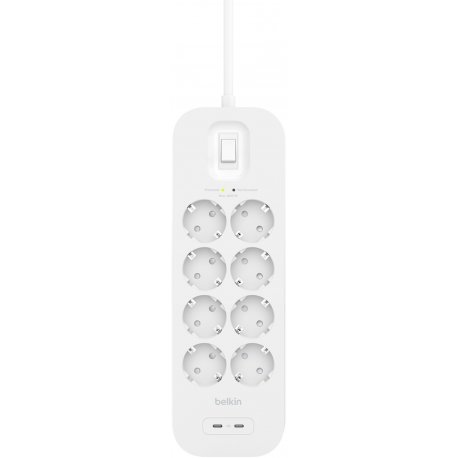 Сетевой фильтр Belkin (8xТипF) USB-A/USB-C 30W 2m White (SRB004VF2M-V2)
