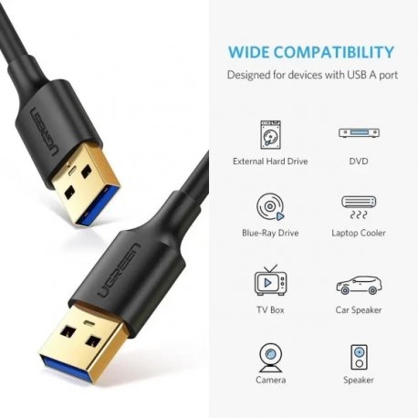 Кабель Ugreen US128 USB-A 3.0 - USB-A 3.0 3 m Black (8440)