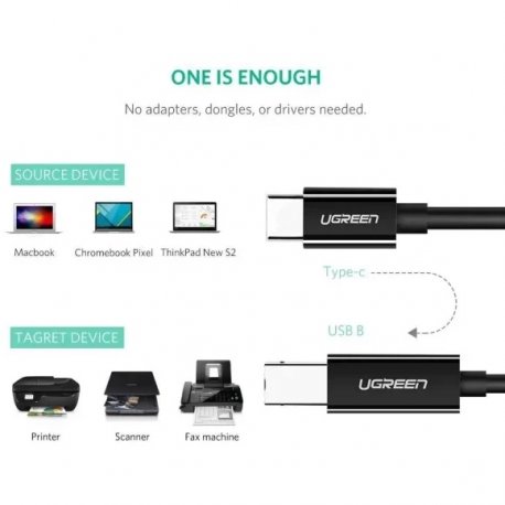 Кабель Ugreen US241 USB Type-C - USB Type-B 1 m Black (9693)