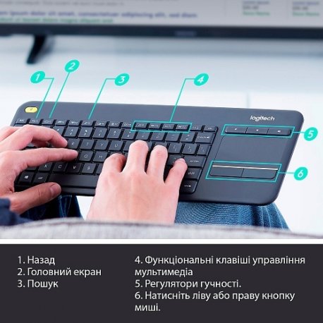 Бездротова Клавіатура Logitech K400 Plus Touch Black UA (920-007145)