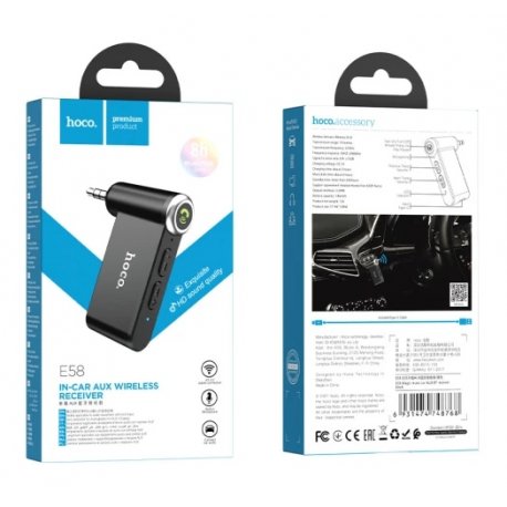 Адаптер Bluetooth Hoco E58 бездротовий FM-модулятор AUX Black