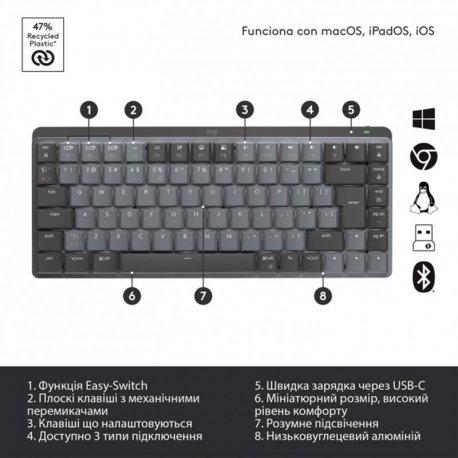 Бездротова клавіатура Logitech MX Mechanical Mini Minimalist Graphite (920-010780)