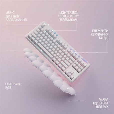 Бездротова клавіатура ігрова Logitech G715 Tactile Brown Switch White (920-010465)