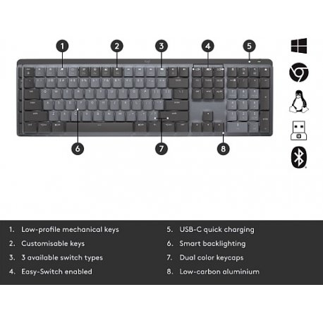 Бездротова клавіатура ігрова Logitech MX Mechanical Brown Switch Tactile Graphite (920-010757)