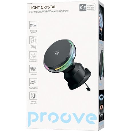 Автодержатель с БЗУ Proove Light Crystal Qi2 25W Gray (WHLC25002003)