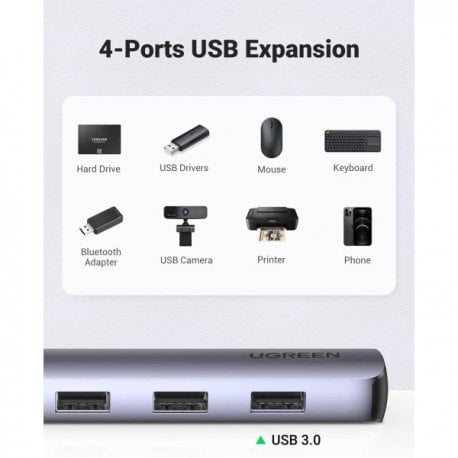 USB-хаб Ugreen CM417 USB-C to 4xUSB 3.0+HDMI Adapter Space Gray (20197)