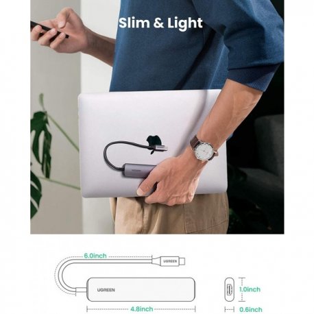 USB-хаб Ugreen CM417 USB-C to 4xUSB 3.0+HDMI Adapter Space Gray (20197)
