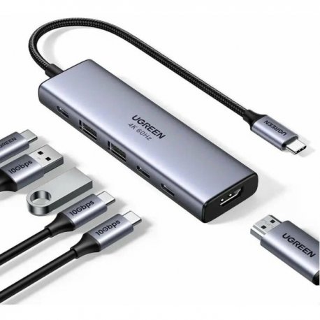USB-хаб Ugreen CM511 USB-C to HDMI+2xUSB 3.2+2xUSB-C Gray (35999)