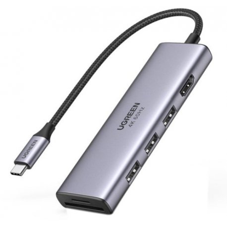 USB-хаб Ugreen CM511 USB-C to HDMI+2xUSB 3.2+2xUSB-C Gray (35999)