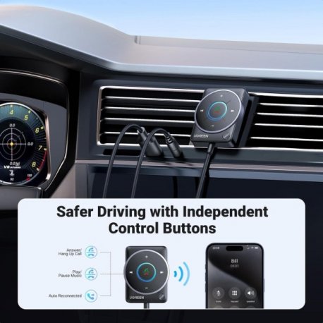 FM модулятор Ugreen CM723 Bluetooth 5.4 Car Receiver Audio Adapter Black (35002)