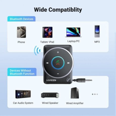 FM модулятор Ugreen CM723 Bluetooth 5.4 Car Receiver Audio Adapter Black (35002)